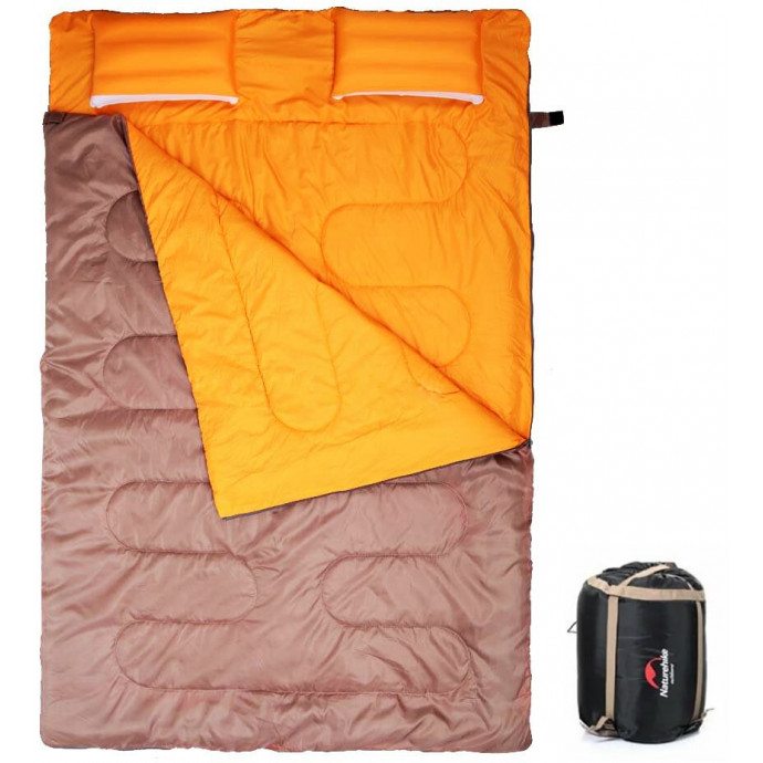 Спальный мешок двухместный с подушками Naturehike DOUBLE SD15M030-J, (12°C), коричневый