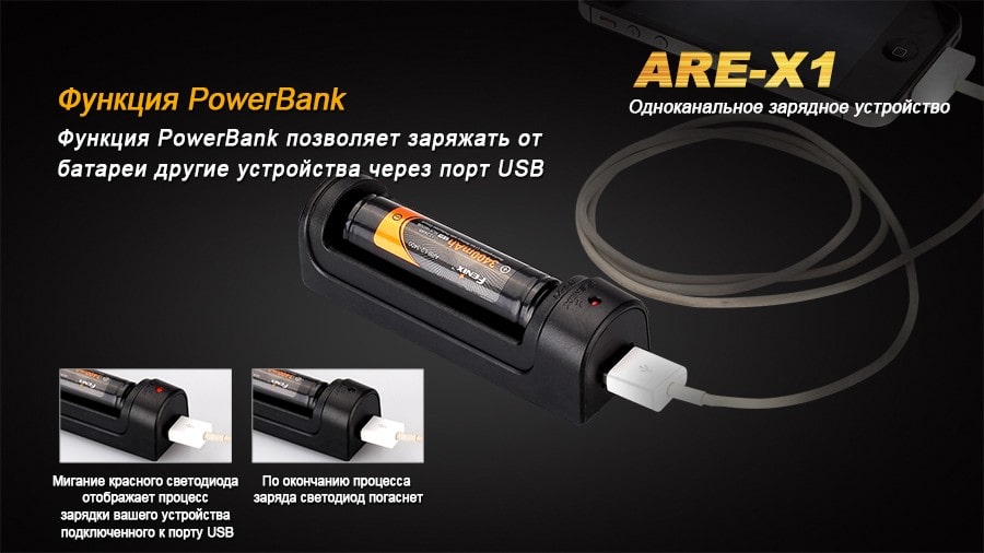 Зарядное устройство Fenix ARE-X1 (18650, 26650)