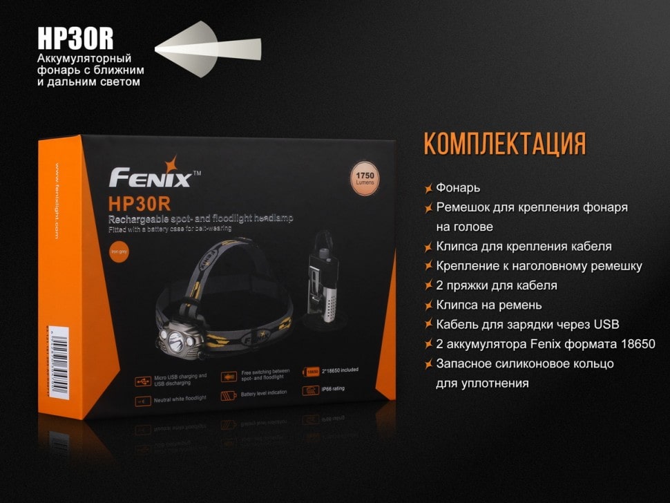 Налобний ліхтар Fenix HP30R, 1000 люмен, Gray Налобний ліхтар Fenix HP30R, 1000 люмен, Gray
